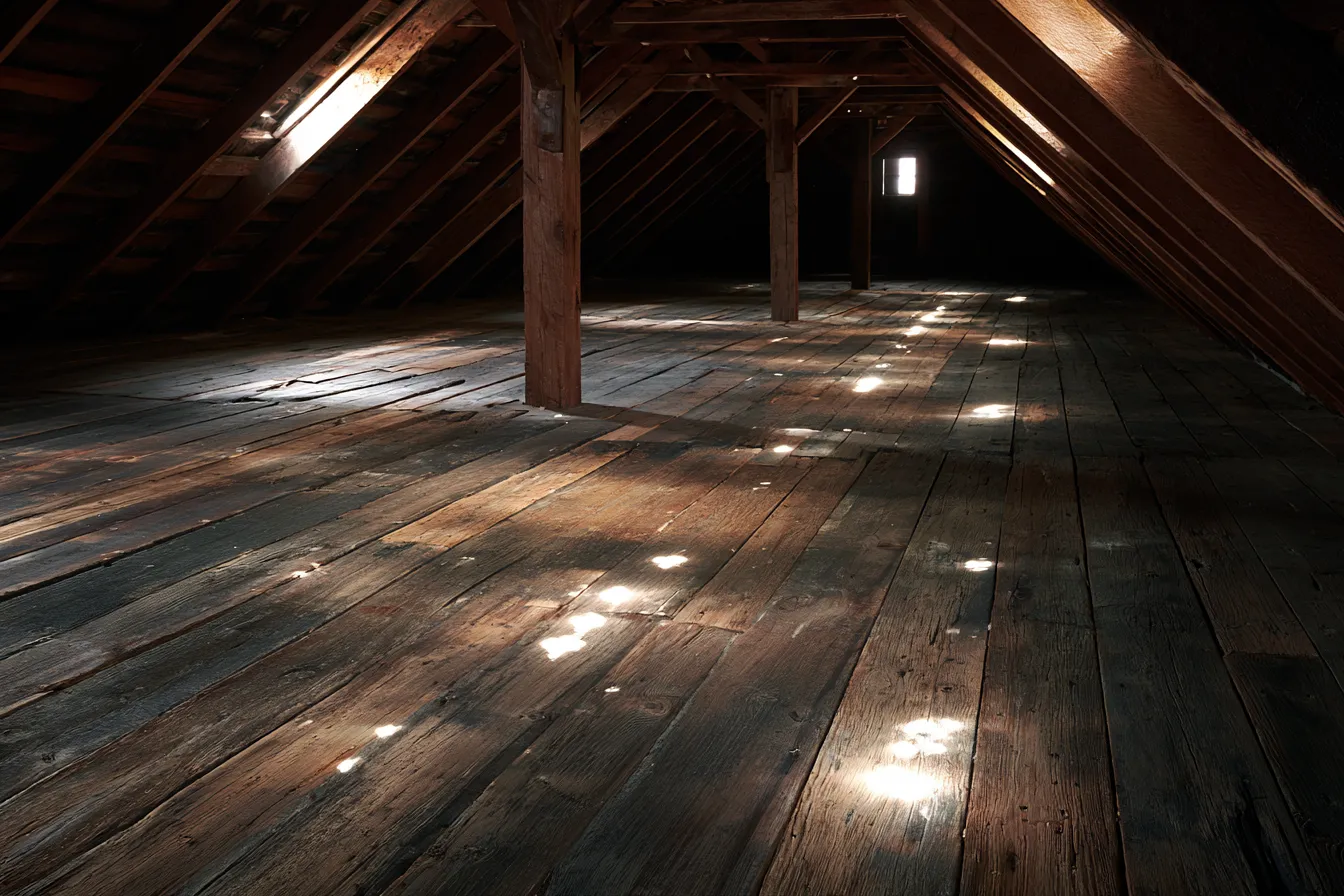 Light leaks visible through attic roof boards